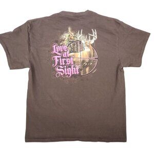 Women's Buck Wear Hunting Love at First Sight T-Shirt Brown Pink Deer XL Cotton